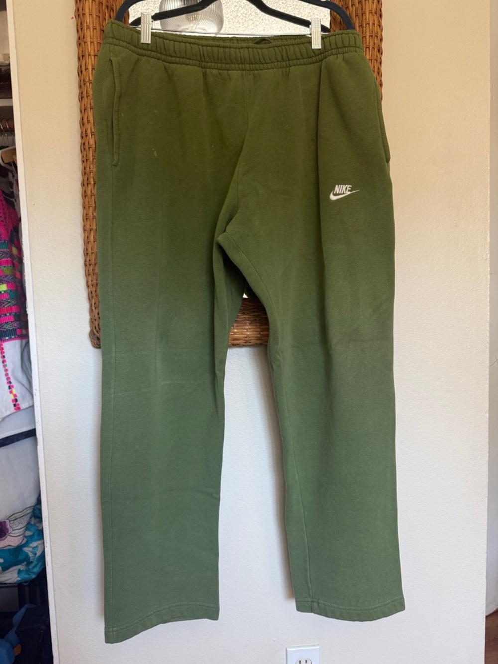 Nike Olive Green Men's Sweatpants with White Swoosh